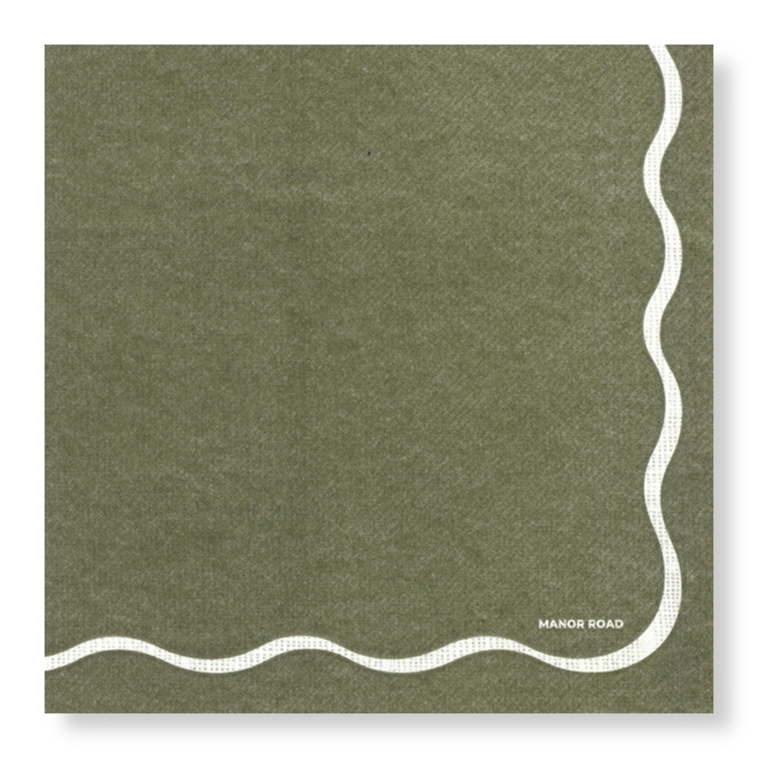 Linen Olive and White Scallop Napkins - Dinner / Luncheon / Cocktail