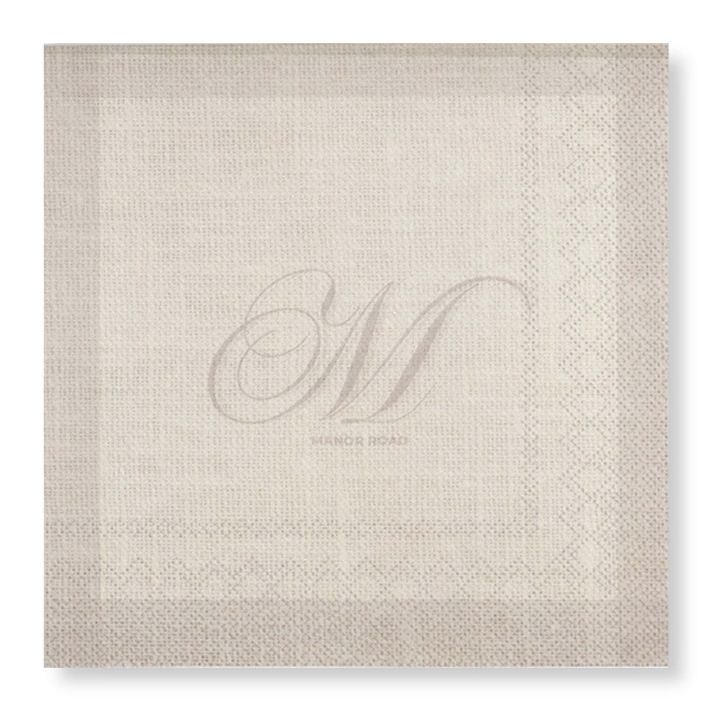 Linen Monogram Beige Napkins - Luncheon / Cocktail
