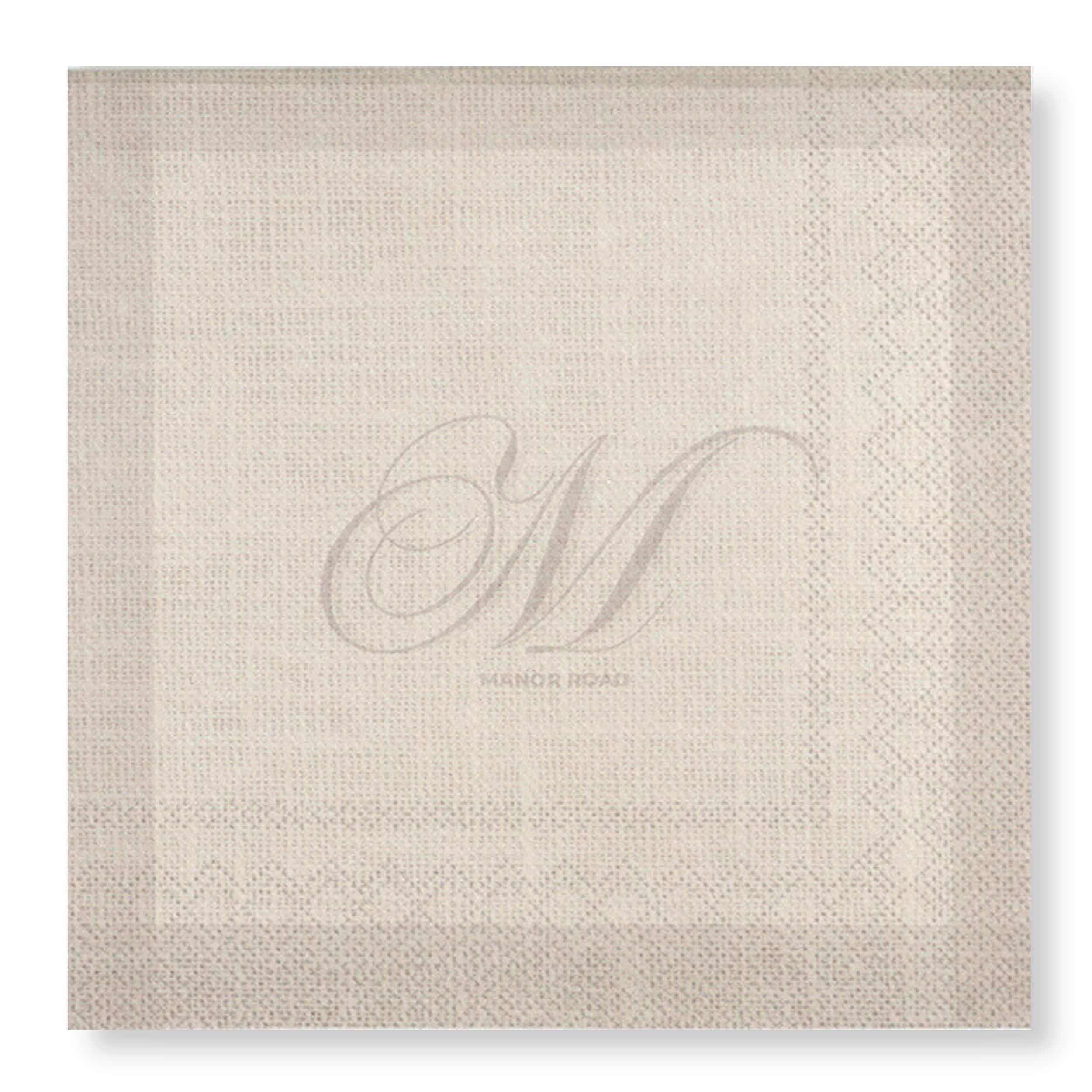 Linen Monogram Beige Napkins - Luncheon / Cocktail