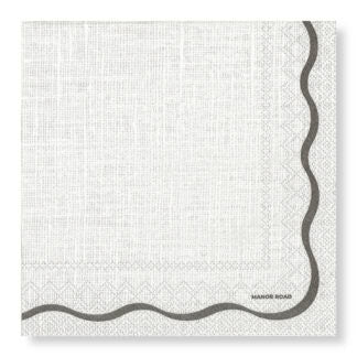 Linen White and Black Scallop Napkins - Dinner / Luncheon / Cocktail
