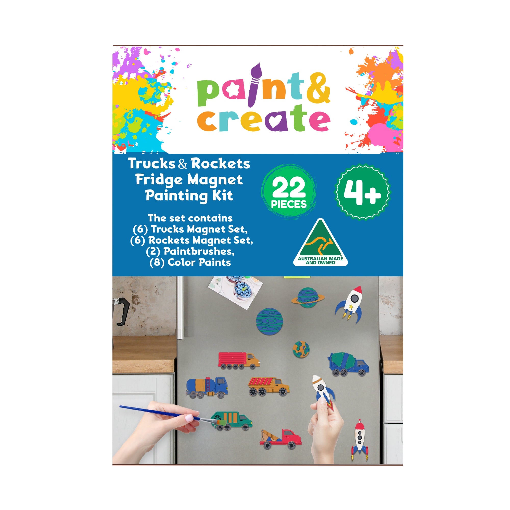 Paint & Create Fridge Magnet Painting Kit - Trucks and Rockets