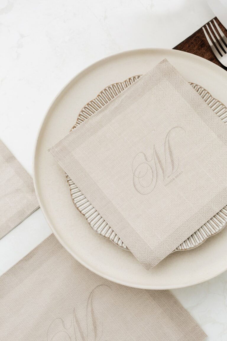 Linen Monogram Beige Napkins - Luncheon / Cocktail