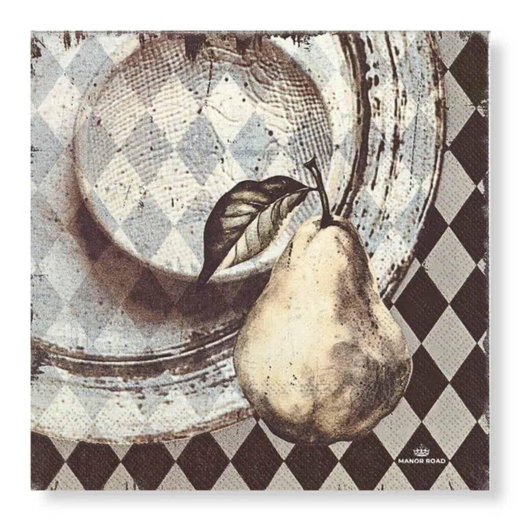 decorative pear & plate napkins – dinner / luncheon / cocktail table napkins for dining and entertaining