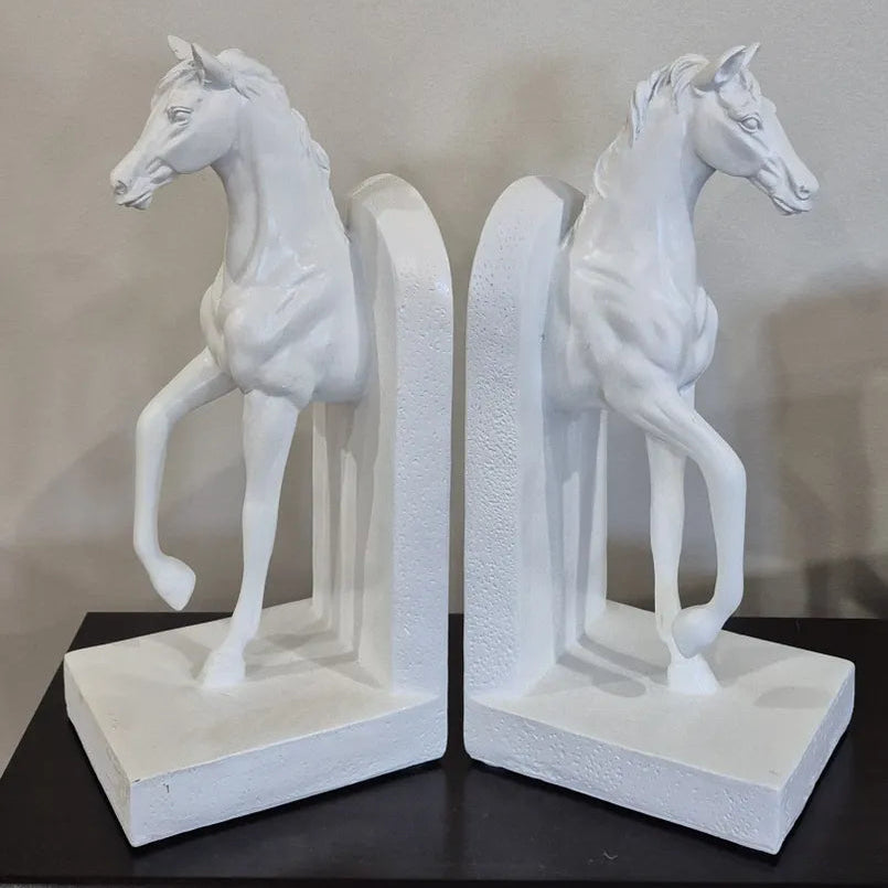 horse bookends - white decorative home decor bookends