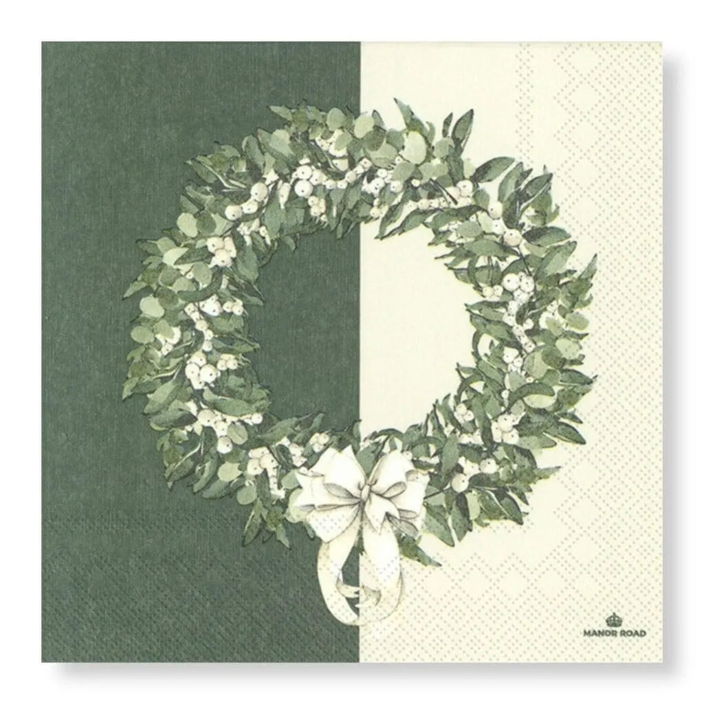decorative white berry wreath napkins – dinner / luncheon / cocktail table napkins for dining and entertaining
